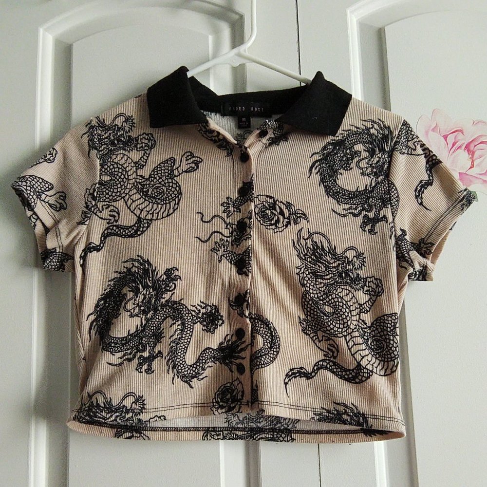 Collared Dragon and Rose crop top